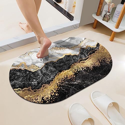 Black White Gray Gold Marble Super Absorbent Quick-Drying Bathroom Mat Rug by ZHUZHISHAN