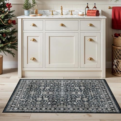 Grey Floral Hallway Runner Rug 2x5 - Image 3