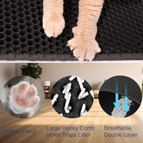 Cat Litter Mat 30"x24" Upgraded Urine-Proof Non-Slip Black - Image 5