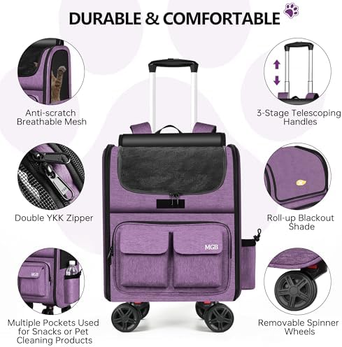 MGB Rolling Cat Carrier with Wheels, Pet Carrier - Image 3