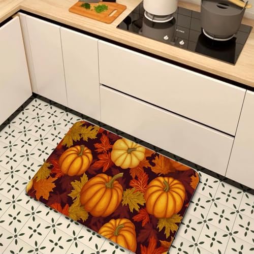 Fall Pumpkin Bath Mat, Fast Drying Thanksgiving Maple Bathmats - Image 7