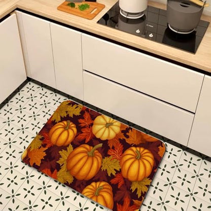 Fall Pumpkin Bath Mat, Fast Drying Thanksgiving Maple Bathmats - Image 7
