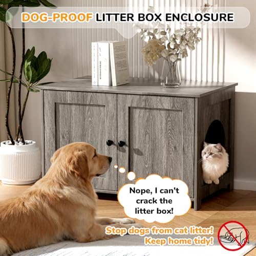 Cat Litter Box Enclosure Furniture Dog Proof, Hidden Kitty Washroom Cabinet Low - Image 2