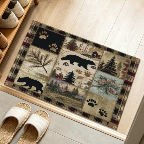 Giwawa Black Bear Bath Rug Forest Cabin Plush Entryway Carpet 20x32 Inch Soft - Image 2
