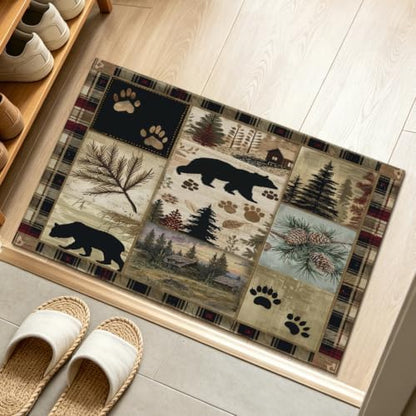 Giwawa Black Bear Bath Rug Forest Cabin Plush Entryway Carpet 20x32 Inch Soft - Image 2