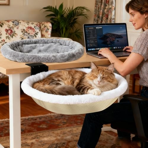 Cat Bed for Desk |2 Machine-Washable Covers |Foldable Cat Bed Desk Mount by LWBROS
