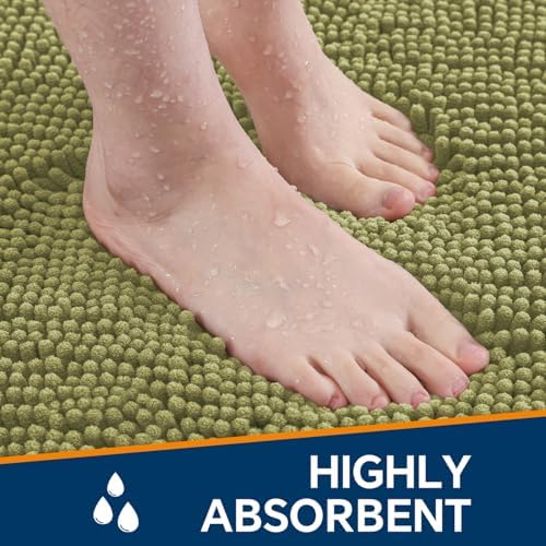 Chenille Bathroom Runner Rug 24"x72" Sage Green, Plush Bath Mat - Image 4