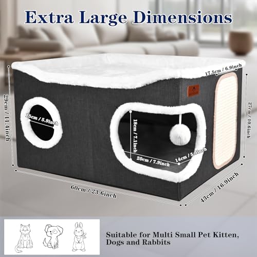 Extra Large Cat Beds for Indoor Cats, Covered Cat Cave Beds & Furniture - Image 2