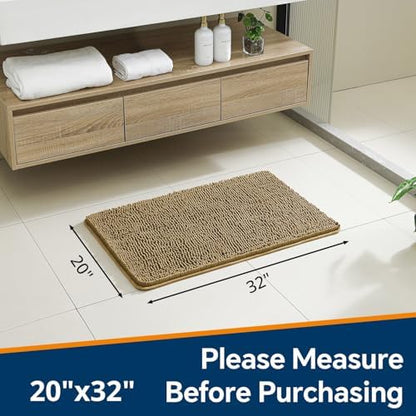 Chenille Bathroom Rug 20"x32" Tan, Non-Slip Plush Bath Mat - Image 2