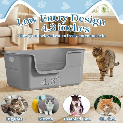 Low Entry Litter Box for Kittens & Senior Cat, High Sided Kitty Litter Boxes - Image 2