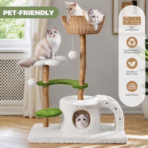 Easyego Modern Cat Tree, 45.6" Aesthetic Wood Cat Tree Tower - Image 6