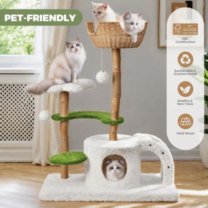 Easyego Modern Cat Tree, 45.6" Aesthetic Wood Cat Tree Tower - Image 6