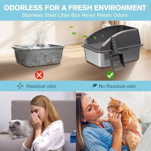 2PACK Stainless Steel Cat Litter Box, Large Litter Box - Image 5