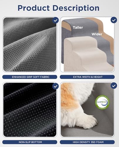 Beige Curved Dog Stairs Ramp for High Beds 22.8" H, 4-Step Dog Steps for Couch - Image 7