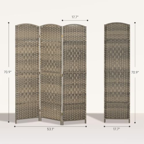 HOMCOM 3 Panel Room Divider 6 Ft Privacy Screen Hand-Woven Dark Rustic Oak - Image 7