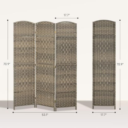 HOMCOM 3 Panel Room Divider 6 Ft Privacy Screen Hand-Woven Dark Rustic Oak - Image 7