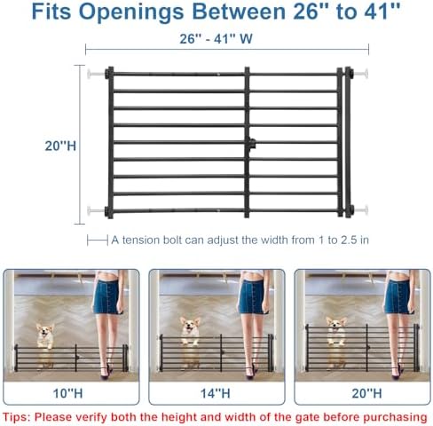 Malier Indoor Dog Gate with Door, 26-41" Extra Wide Full Metal Pet Gate Short - Image 3
