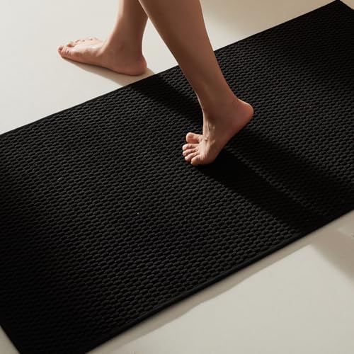 TYUU Black Bathroom Rugs Non Slip Washable, Super Absorbent Thin Bath Mat Quick by TYUU
