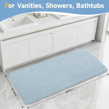 Ophanie Blue Bathroom Runner Rugs 60x24, Soft Chenille Bath Mat, Non Slip - Image 2