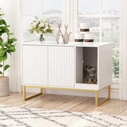 Cat Litter Box Enclosure, Fluted Hidden Litter Box Furniture by FiveWillowise