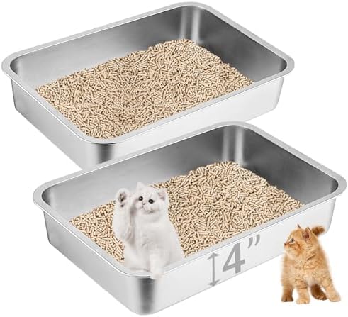 2 Pack Small Stainless Steel Kitten Litter Box, Low Entry, 17.7 x 13.8 x 4 in by Unknown