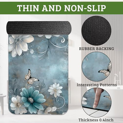 Floral Butterfly Bathroom Rugs Mat Non Slip Washable Quick Dry Absorbent Thin - Image 3
