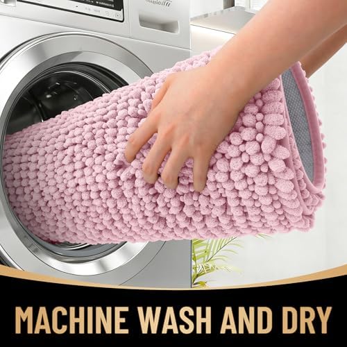 OLANLY Thick Chenille Absorbent Bathroom Rugs Mat 36x24, Dusty Rose - Image 4