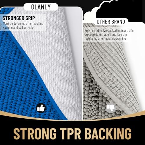 OLANLY Thick Chenille Absorbent Bathroom Rugs Mat 36x24, Deep Navy Blue - Image 5