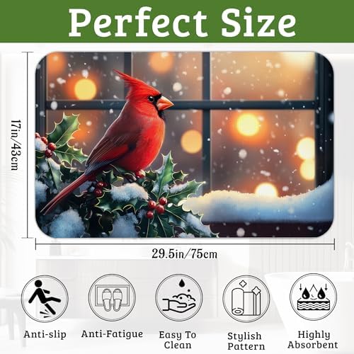 Winter Red Cardinal Bird Bathroom Rugs Thin Bath Mat Non Slip Washable - Image 2
