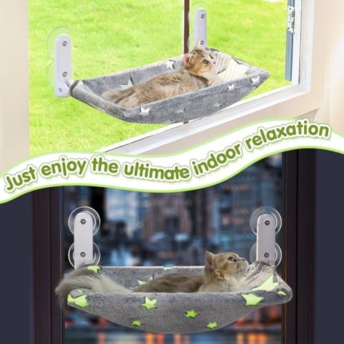 Zoratoo 2PC Glowing Star Cat Window Perch, Foldable Cordless Pet Hammock - Image 7