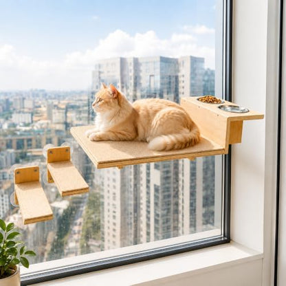 Cat Window Perch, Strong Suction Cups, Cat Window Hammock & Feeding Shelf by MEEQUE