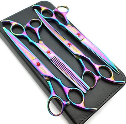 KINGSTAR 7.0in Titanium Rainbow Professional Pet Grooming Scissors Set by Smithking