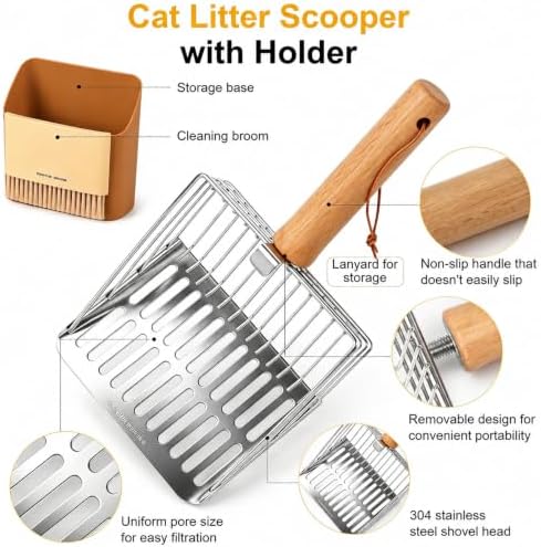Cat Litter Scoop with Holder, Heavy Duty Stainless Steel Kitty Scooper - Image 3