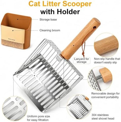 Cat Litter Scoop with Holder, Heavy Duty Stainless Steel Kitty Scooper - Image 3