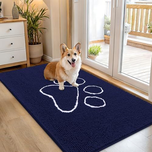 OLANLY Dog Door Mat for Muddy Paws 54x32, Paw Print Design Chenille Mud Mat by OLANLY