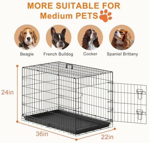 FDW | 36" Foldable Metal Dog Crate | Black | Cage - Image 5