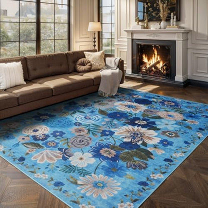 Floral Area Rugs 5x7 for Bedroom Livingroom Blue Non-Slip - Image 6