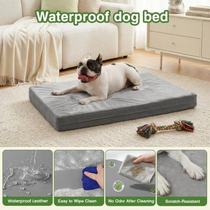 Waterproof Small Dog Bed Crate Pad 24", Washable Puppy Bed Orthopedic Gray - Image 2