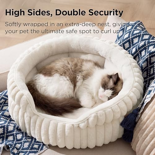 Bedsure ComfyFleece® Washable Cute Large Cat Bed, Soft Round Puppy Bed - Image 2