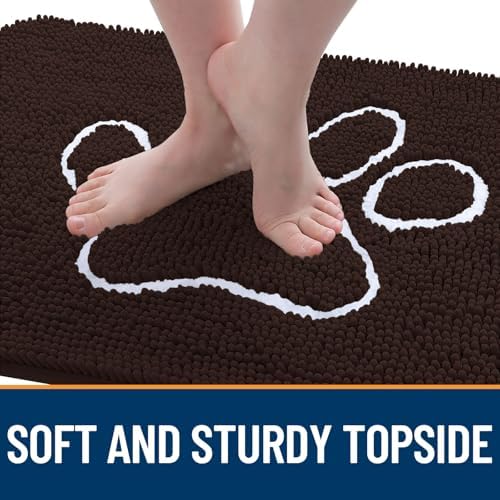 OLANLY Dog Door Mat for Muddy Paws 40x32, Paw Print Design Chenille Mud Mat - Image 4