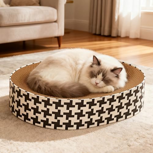 2-in-1 Cat Scratcher Cardboard Bed, Round Cat Scratching Pad Bowl - Image 2