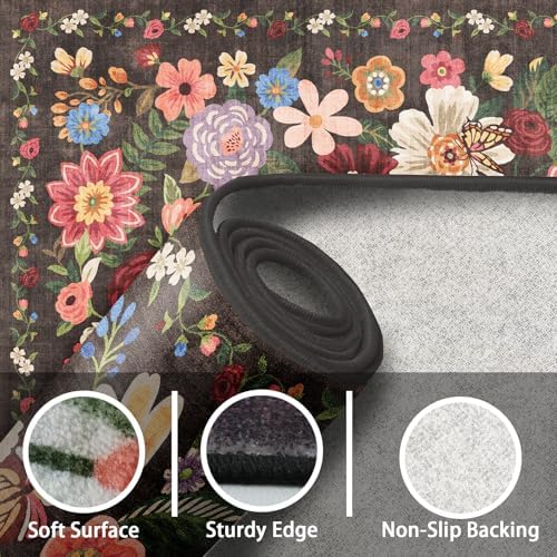 Black Brown Floral Large Area Rug 10x14 - Image 3