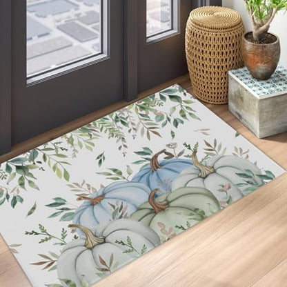 Giwawa Fall Blue Pumpkin Bath Rug Autumn Harvest Bathtub Mat Non Slip Absorbent - Image 5