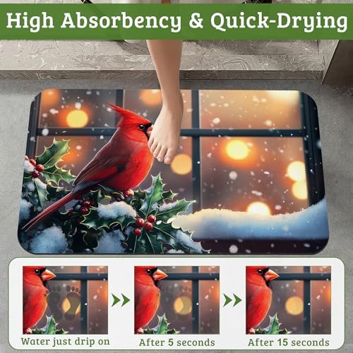Winter Red Cardinal Bird Bathroom Rugs Thin Bath Mat Non Slip Washable - Image 4