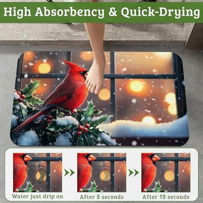 Winter Red Cardinal Bird Bathroom Rugs Thin Bath Mat Non Slip Washable - Image 4