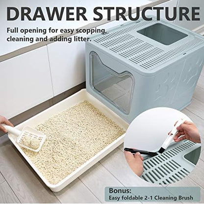 Foldable Cat Litter Box with Lid, Enclosed Potty, Large Top Entry - Image 6