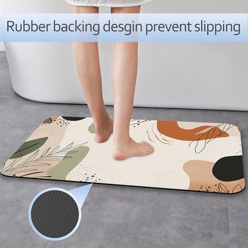 Abstract Boho Lines Leaf Fast Drying Absorbent Bathroom Mat, Non-Slip Rubber - Image 3