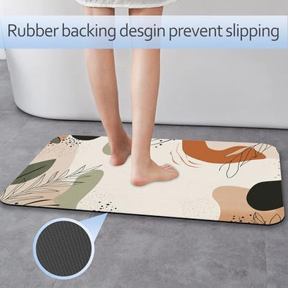 Abstract Boho Lines Leaf Fast Drying Absorbent Bathroom Mat, Non-Slip Rubber - Image 3