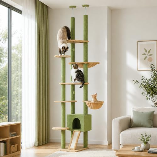 PEQULTI Floor to Ceiling Cat Tree, Height Adjustable 90.5-100.4'' by PEQULTI