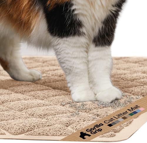 GORILLA GRIP Cat Litter Box Mat, Coiled Mesh Trapping Mats, 17x11 Beige by GorillaGrip